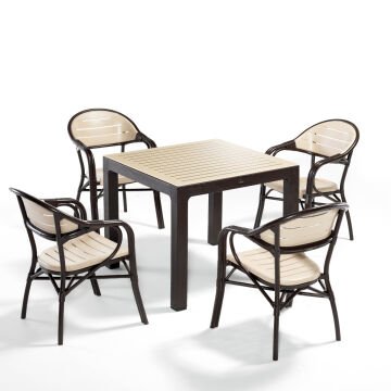 Byokuyan Bamboo Bahçe Balkon Veranda Teras Cafe Proje 4+1 90x90 Camlı Masa Takımı