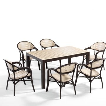 Byokuyan Bamboo Bahçe Balkon Veranda Teras Cafe Proje 6+1 90x150 Camlı Masa Takımı