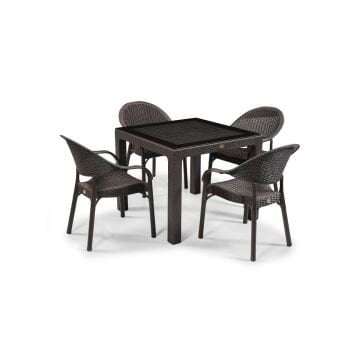 Byokuyan Bambu Bahçe Balkon Veranda Teras Cafe 4+1 Camlı Masa Takımı