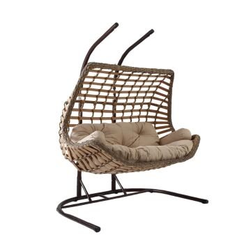 Byokuyan Cunda Bahçe Balkon Veranda Teras Çift Kişilik Rattan Salıncak Açık Kahve