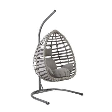 Byokuyan Gümbet Bahçe Balkon Veranda Teras Tek Kişilik Rattan Salıncak Gri